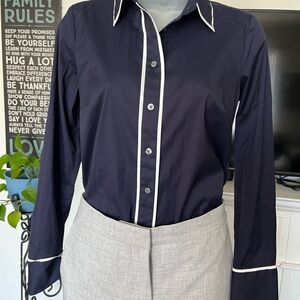 Ann Taylor Blue Fitted Button Down Shirt with Notched Collar